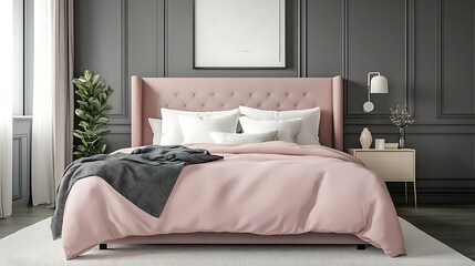 Pink and Grey Minimalist Bedroom Interior