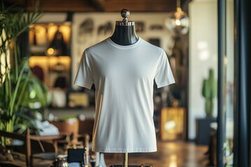 Obraz premium Tshirt on stylish mannequin in boutique background created with Generative AI