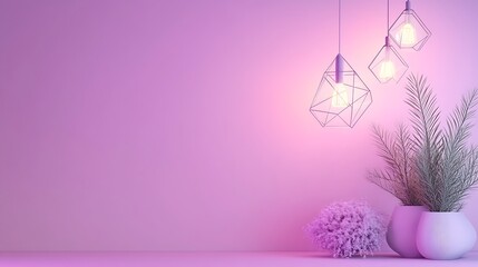 Abstract Geometric Light Fixtures in Contemporary Art Style on Pastel Purple Wall Background - 3D Rendering