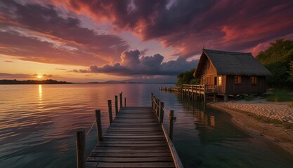 Obraz premium Serene Sunset over Tranquil Waters