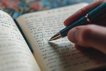 a hand holding a travel journal, with an open page displaying notes and sketches from a recent adventure