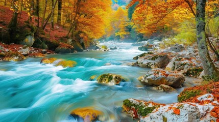 Autumn River In A Forest
