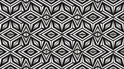 Bold black and white geometric pattern creates visual intrigue.