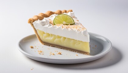 Slice of Key Lime Pie with Whipped Cream and Lime Garnish on a Plate 
