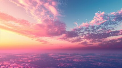 Obraz premium Stunning vibrant sunset with pink and purple clouds over a serene ocean, creating a tranquil and breathtaking sky view.