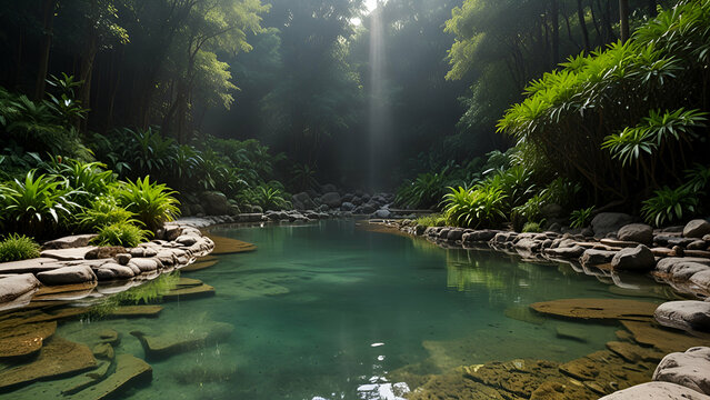 Beautiful hot spring scenery in the forest of Beito District, Taiwan