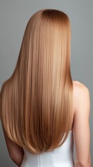 Naklejka premium How can symmetry in hair parting and length, like in the image, inspire new trends in hair care focused on sleek, polished styles