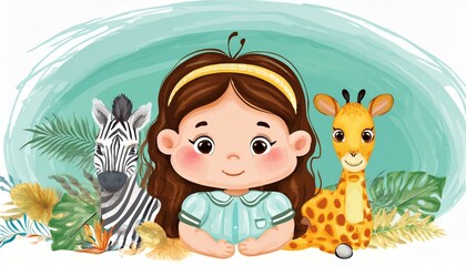 Fototapeta premium Safari animals watercolor templates illustration for nursery and baby shower with lion, giraffe and zebra