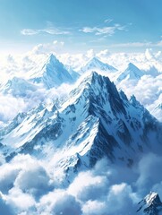 Obraz premium Majestic Snow-Covered Mountain Peaks Under an Expansive Open Sky with Dramatic Cloud Formation