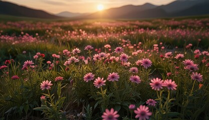 Fototapeta premium Vibrant Sunrise Over Flower Field
