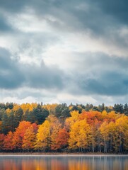 Fototapeta premium Tranquil Autumn Landscape with Trees and Spacious Sky for Copy Space