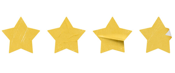 Yellow star paper stickers vector illustration set