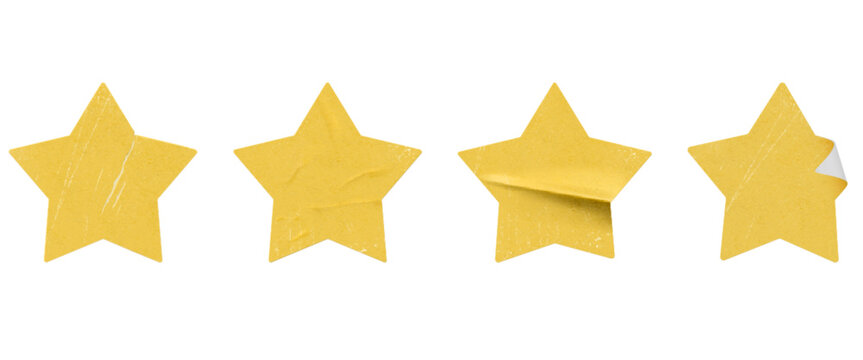 Yellow star paper stickers vector illustration set