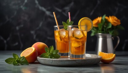 Fototapeta premium Refreshing Citrus Beverages with Garnish