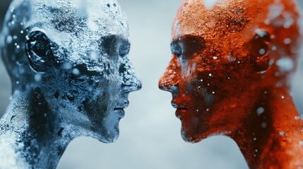 Face-off of silver and red entities covered in details.