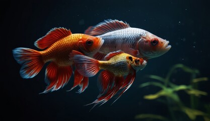 Naklejka premium Colorful Goldfish Swimming Together
