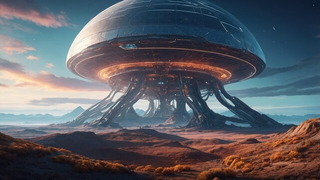 Wallpaper cyber robot on an alien planet, cartoon style