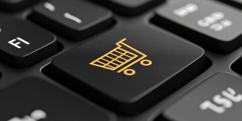 Black Friday Shopping Cart Icon on Keyboard Key Close-Up