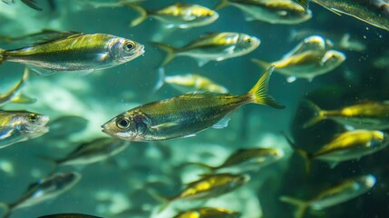 Naklejka premium School of Fish Swimming Together in the Ocean Depths