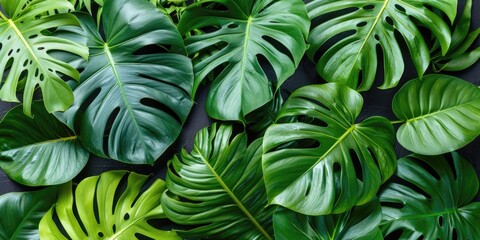 Lush dark green jungle foliage featuring a variety of vibrant leaves in a tropical setting