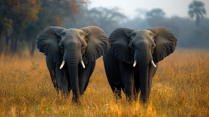 Majestic Elephants Demonstrating Communication through Trunks Behavior