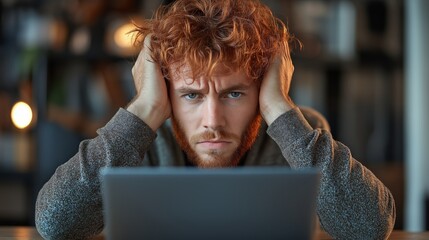 desperate man in front of a computer