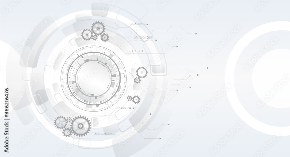 Aufkleber Cogwheel for science experiment presentation, Futuristic high tech concept. Business and industry internet banner. The mechanism consisting of gears on a gray background for the presentation.