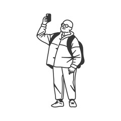 A man taking a selfie with a phone in his hand