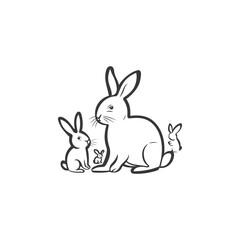 Obraz premium A mother rabbit with two little bunnies