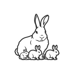 Obraz premium A mother rabbit with three adorable baby rabbits