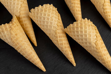 several waffle cones for ice cream