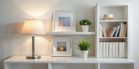 White Shelf Interior Design with Lamp and Plants, interior design, home decor, bookshelf