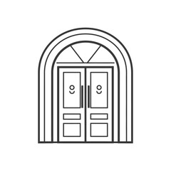 Fototapeta premium Arched Double Doors with Geometric Windowpane