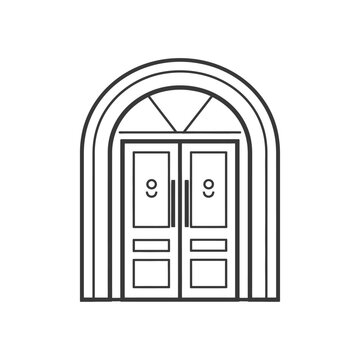 recommend clip art: Arched Double Doors with Geometric Windowpane