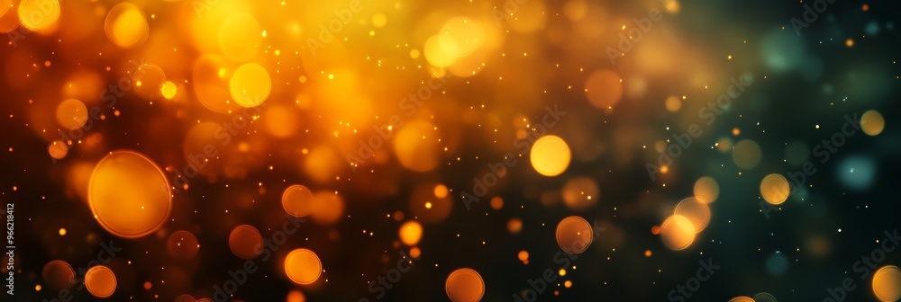 Poster a captivating background image featuring abstract bokeh lights in warm golden hues, creating a sense