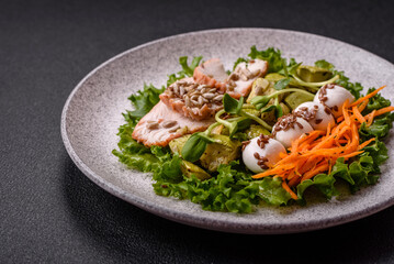 Delicious diet salad with turkey or chicken slices, lettuce, carrots, mozzarella