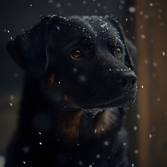 Perro negro bajo la nieve