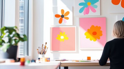 An artist studio filled with vibrant colors, tools, and unfinished artworks, capturing the creative process in progress.