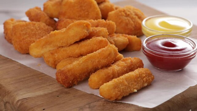 rotation golden crispy fried chicken nuggets fastfood