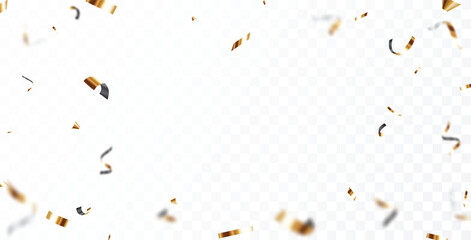 Gold confetti and ribbon banner, isolated on transparent background