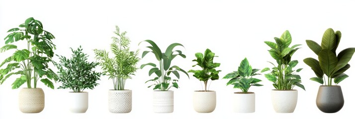 A collection of 8 high-quality  images featuring various potted houseplants isolated on a white background. These cut-out elements are perfect for adding a touch of nature to your design projects, cre