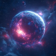 Obraz premium Blue and Pink Planet with Two Suns in Deep Space