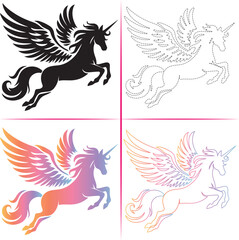 Silhouette of a Unicorn, Colorful Unicorn Silhouette, Unicorn Tracing and Outline