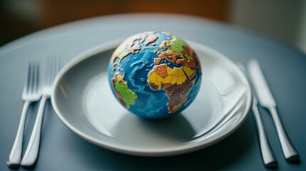 A globe on a plate symbolizes the urgency of addressing global hunger and food security challenges