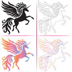 Silhouette of a Unicorn, Colorful Unicorn Silhouette, Unicorn Tracing and Outline