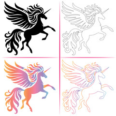 Silhouette of a Unicorn, Colorful Unicorn Silhouette, Unicorn Tracing and Outline