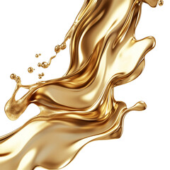 Fototapeta premium Gold liquid splash in motion perfect for fluid design, creative art, and motion visuals, Cutout, Isolated on White Background