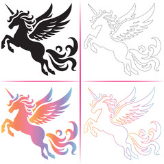 Silhouette of a Unicorn, Colorful Unicorn Silhouette, Unicorn Tracing and Outline