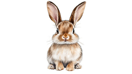 Fototapeta premium A cute, fluffy rabbit sitting upright with large ears, perfect for spring themes, children's decor, or animal illustrations.