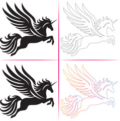 Silhouette of a Unicorn, Colorful Unicorn Silhouette, Unicorn Tracing and Outline